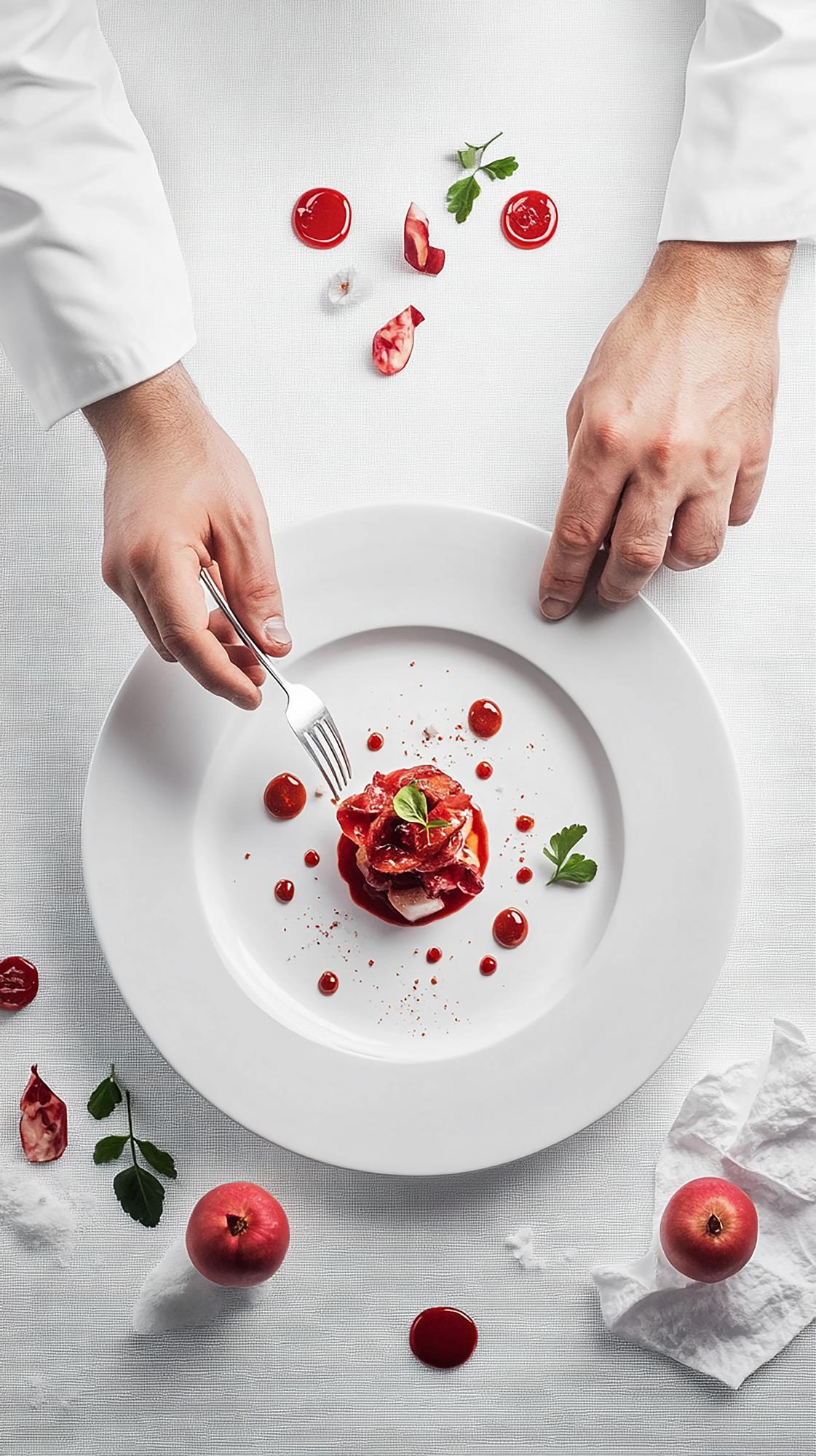 Chef che impiatta un piatto moderno